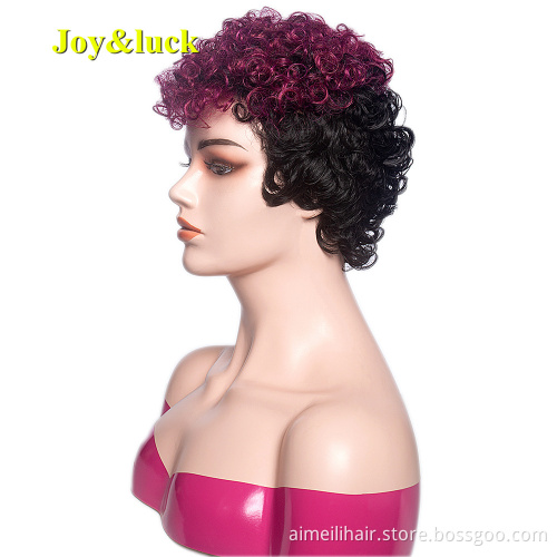 Wholesale African Wigs Black Ombre Purple Cosplay Wig Ladies Hair Natural Short Kinky  Curly for Black Women Synthetic Hair Wigs
